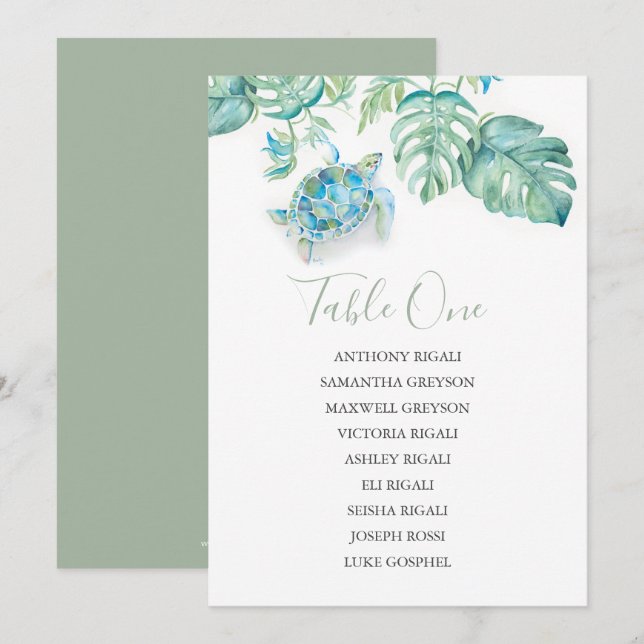 Tropische Hochzeitstabelle, Tischplan Einladung (Vorne/Hinten)