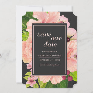 Tropische Holzkohle Peach Floral Save The Date