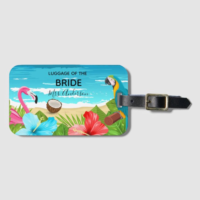 Tropische Honeymoon Strand Flamingo Meer Gepäckanhänger (Vorderseite (Horizontal))