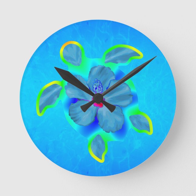 Tropische Honu Schildkröte und Hibiskus Runde Wanduhr (Vorderseite)