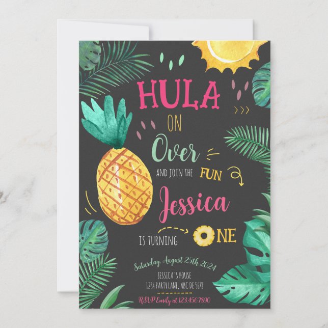 Tropische Hula am 1. Geburtstag Einladung (Vorderseite)