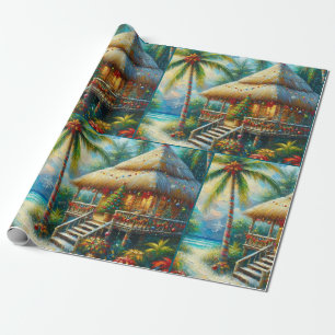 Tropische Hütte Weihnachten Palme Strand Decoupage Geschenkpapier