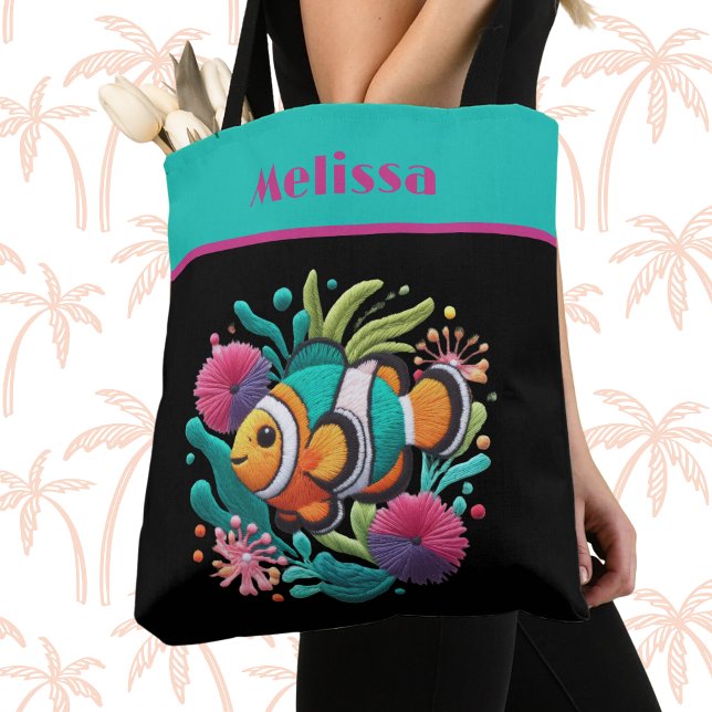 Tropische Imitate Stickereien Fisch Türkis Rosa Na Tasche (Von Creator hochgeladen)