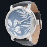 Tropische Indigoimpressionen - tropische Vegetatio Armbanduhr<br><div class="desc">Tropische Indigoimpressionen III von Juni Erica Vess. Die tropische Vegetation vor indigofarbenem Hintergrund.</div>