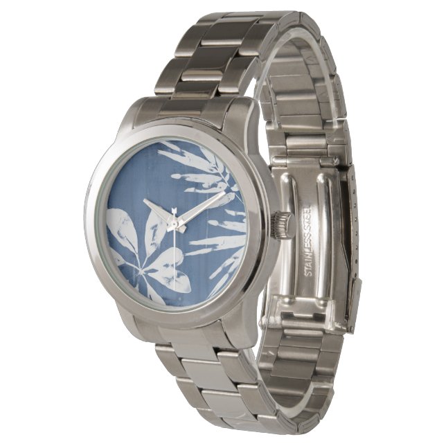 Tropische Indigoimpressionen - tropische Vegetatio Armbanduhr (Schrägansicht)