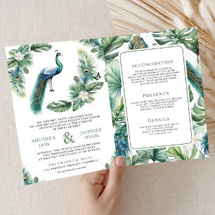 Tropische Indische Pfau Blumen Hochzeit All in One Einladung