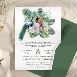 Tropische indische Pfauenflora auf einer Hochzeit Einladung