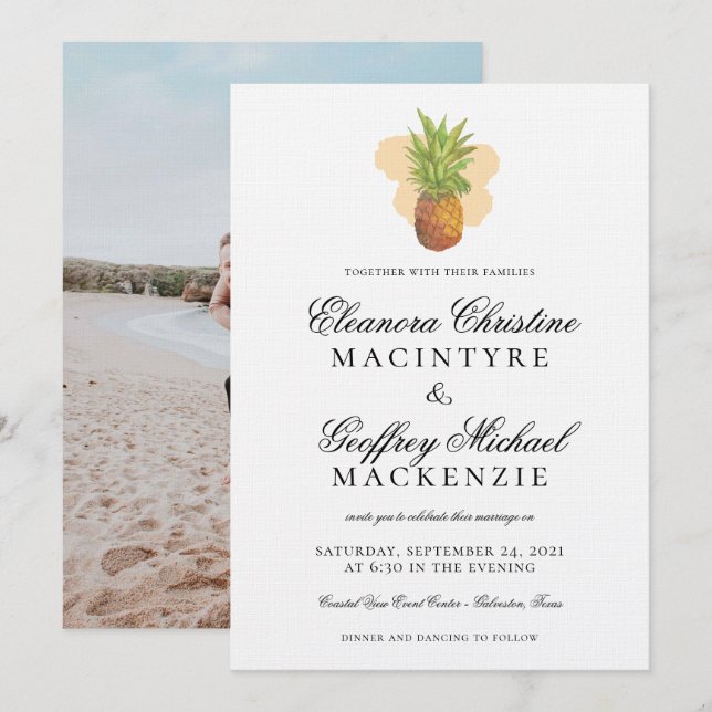Tropische Insel Ananas Foto Hochzeit Einladung (Vorne/Hinten)