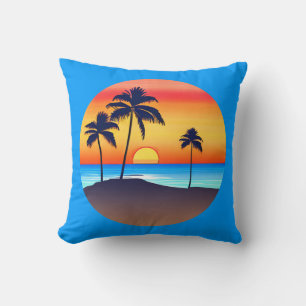 Tropische Insel bei Sonnenuntergang mit Palmen Kissen