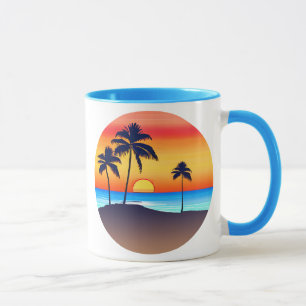 Tropische Insel bei Sonnenuntergang mit Palmen Tasse