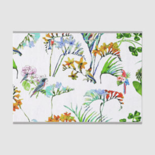Tropische Insel-Blumen u. Vögel Seidenpapier