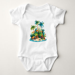 Tropische Insel – Farbige Strandszene mit Palme Baby Strampler