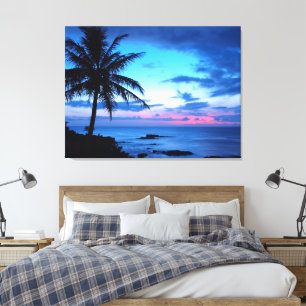 Tropische Insel Hübsche rosa blaue Sonnenuntergang Leinwanddruck