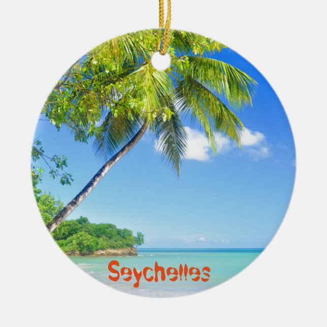 Tropische Insel in Seychellen Keramik Ornament (Vorne)