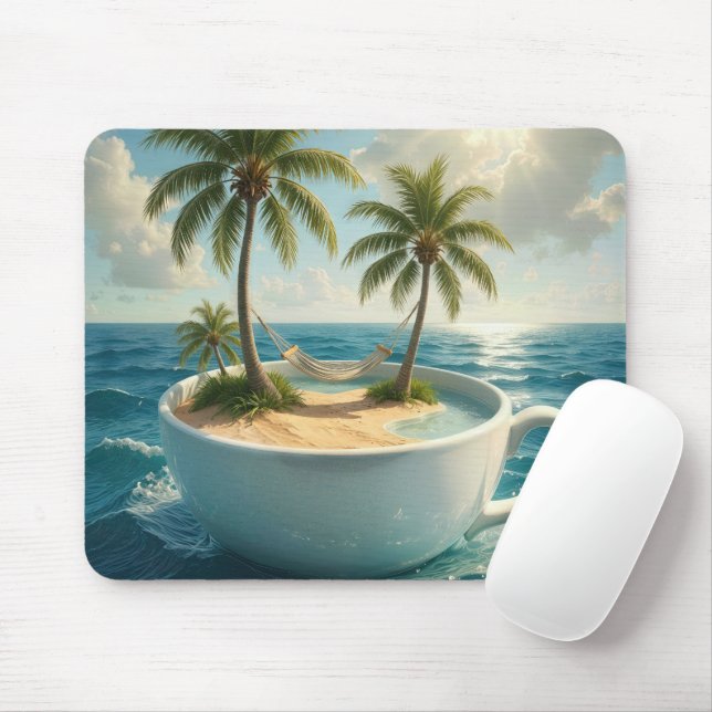 Tropische Insel mit Hängematte in einer Teetasse Mousepad (Mit Mouse)