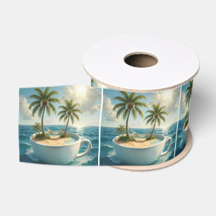 Tropische Insel mit Hängematte in einer Teetasse Ripsband