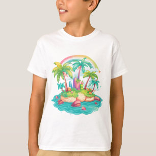 Tropische Insel mit Palmen und Regenbogen T-Shirt
