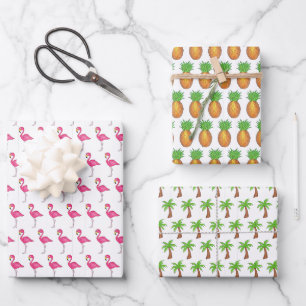 Tropische Insel Rosa Flamingo Palme Tree Ananas Geschenkpapier Set