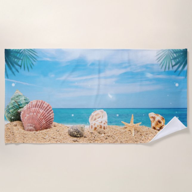 Tropische Insel Seashells Türkises Wasser Strandtuch (Vorderseite)