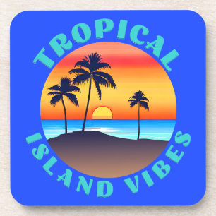 Tropische Insel Stimmung, Sonnenuntergang mit Palm Getränkeuntersetzer