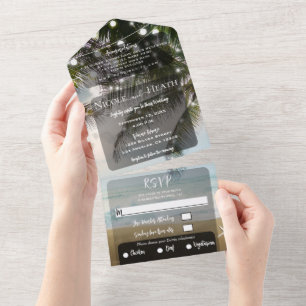 Tropische Insel Strand Palme Lichter Hochzeit All In One Einladung