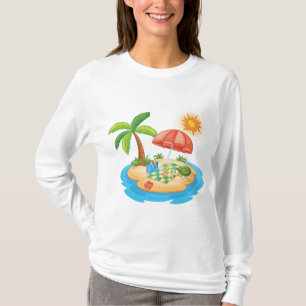 Tropische Insel Strand Schildkröte Palme Picknick T-Shirt