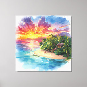 Tropische Insel, Strand und Sonnenuntergang Leinwanddruck