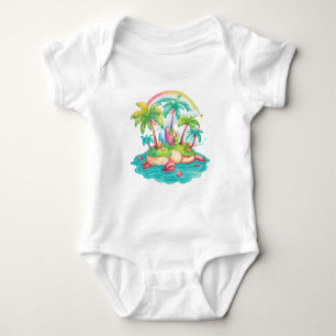 Tropische Insel Szene – Palmen mit Regenbogen Baby Strampler