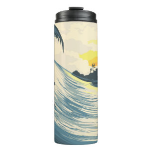 Tropische Insel, Welle, Surfer Sonnenuntergang. Thermosbecher