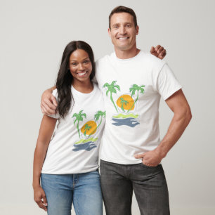 Tropische Inselstrandkulisse. Umriss Palme T-Shirt