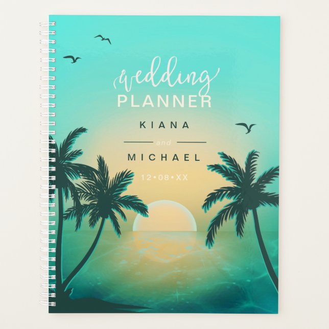 Tropische Isle Sunrise Hochzeitspläne Aquamarin L2 Planer (Vorderseite)