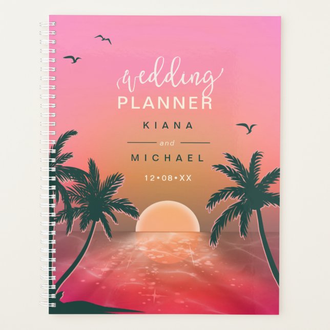 Tropische Isle Sunrise Hochzeitspläne Pink L2 ID58 Planer (Vorderseite)