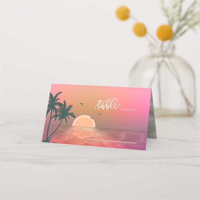 Tropische Isle Sunrise Hochzeitstisch Rosa ID581 Platzkarte (Vorderseite)