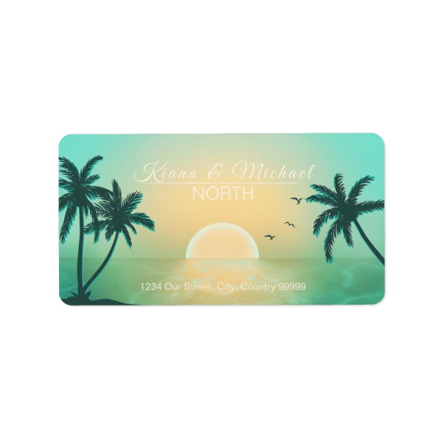 Tropische Isle Sunrise Wedding Aquamarin ID581 Adressaufkleber (Vorne)