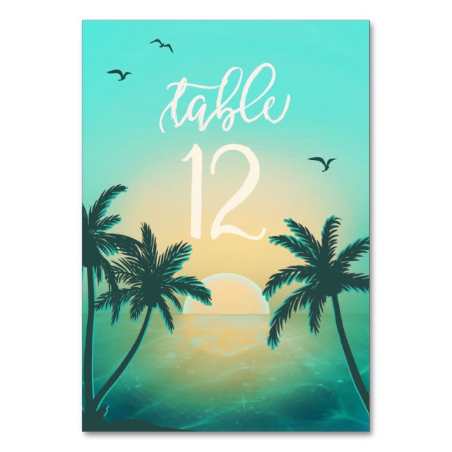 Tropische Isle Sunrise Wedding Aquamarin ID581 Tischnummer (Vorderseite)