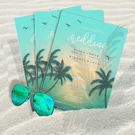 Tropische Isle Sunrise Wedding Aquamarin L2 ID581 Einladung