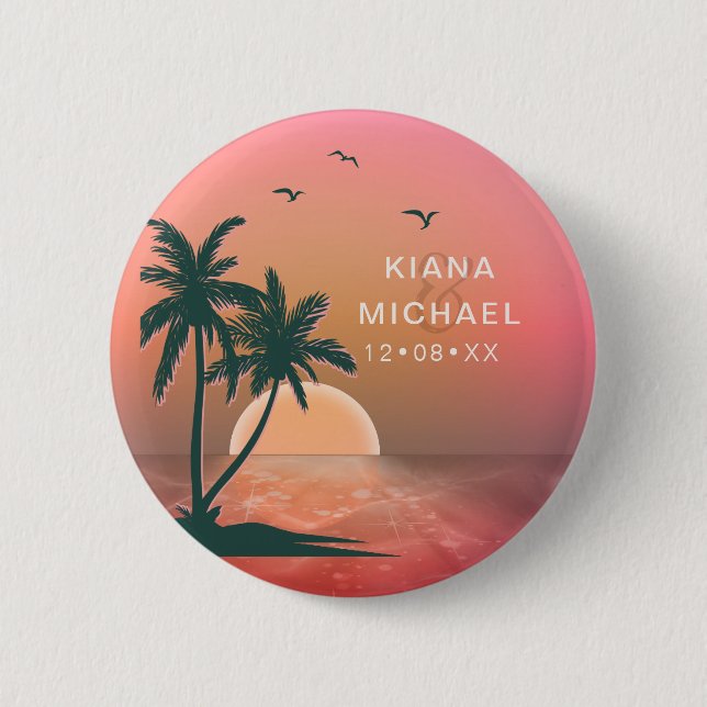 Tropische Isle Sunrise Wedding Pink ID581 Button (Vorderseite)