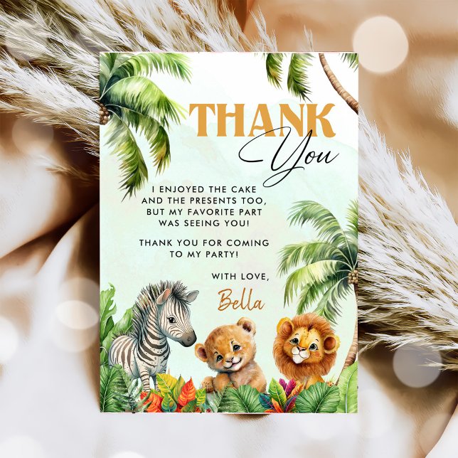 Tropische Jungle Safari Tiere Geburtstag Dankeskarte (Von Creator hochgeladen)