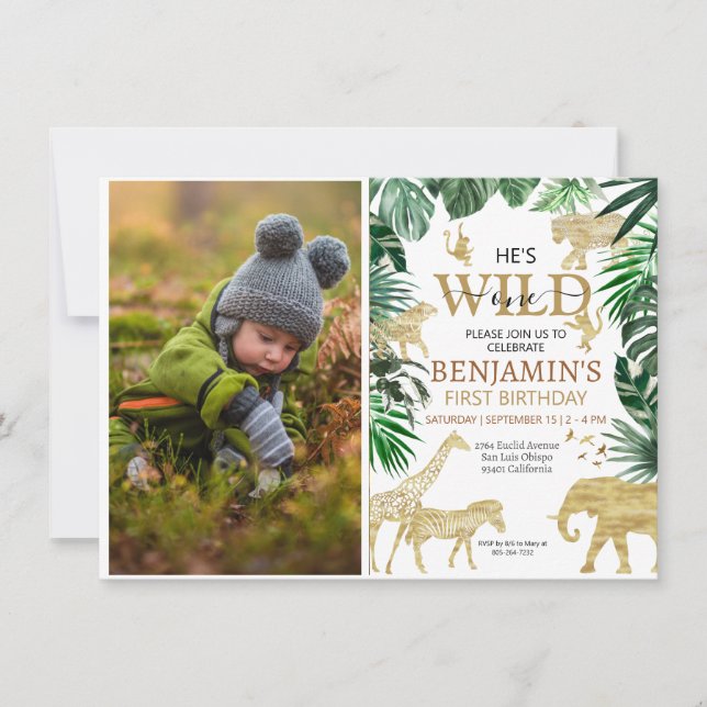 Tropische Jungle Safari Tiere Geburtstag Einladung (Vorderseite)