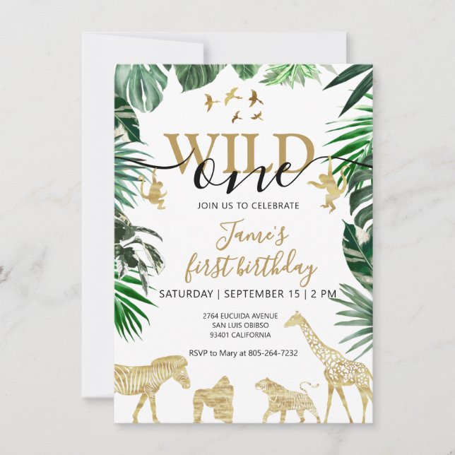Tropische Jungle Safari Tiere Geburtstag Einladung (Vorderseite)