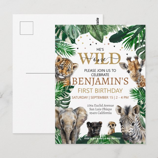 Tropische Jungle Safari Tiere Geburtstag Postkarte (Vorne/Hinten)