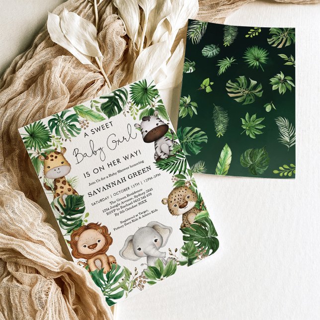 Tropische Jungle Safari Tiere Girl Baby Dusche Einladung (Von Creator hochgeladen)