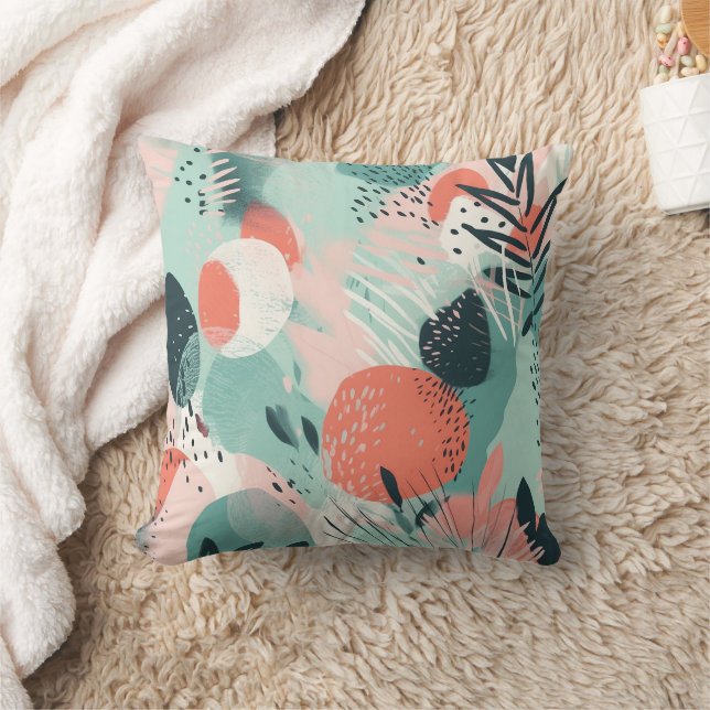 Tropische Koralle Aquamarin Minze Pink Moderne Kissen (Decke)