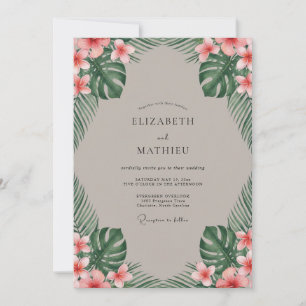 Tropische Korallen-Monstera-Eukalyptus-Hochzeit Einladung