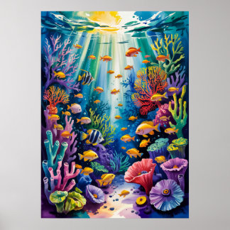 Tropische Korallenriff-Aquarell-Meeresleben-Kunst Poster