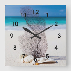 Tropische korallenrote Strand-Wanduhr Quadratische Wanduhr