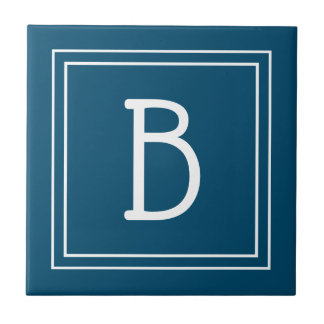 Tropische Küste Mit Monogramm Ozean Blau & Weiß Fliese