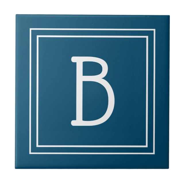 Tropische Küste Mit Monogramm Ozean Blau & Weiß Fliese (Vorderseite)