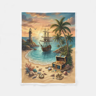 Tropische Küstenansicht mit Piratenschiff Fleece B
