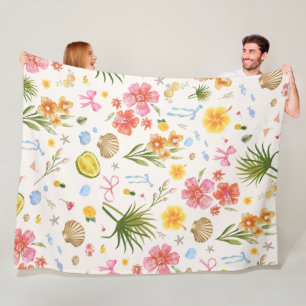 Tropische Küstenhandgezogene Blume und Muscheln Fleecedecke